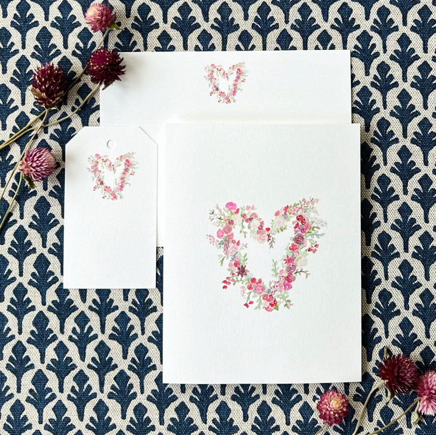 Floral Heart Folded Card Stationery | Set of 8