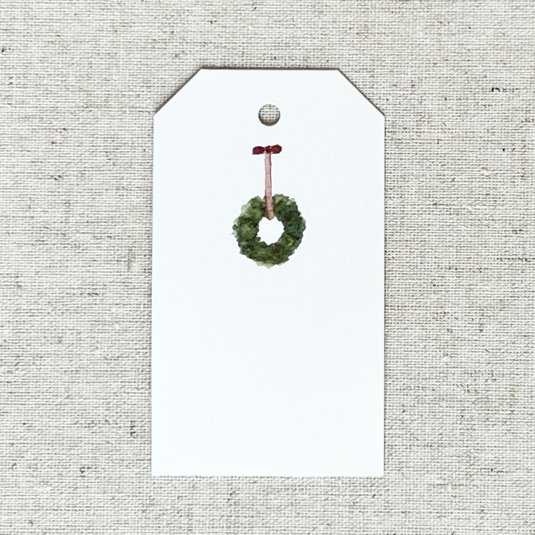 Red Bow Holiday Wreath Gift Tag | Set of 10