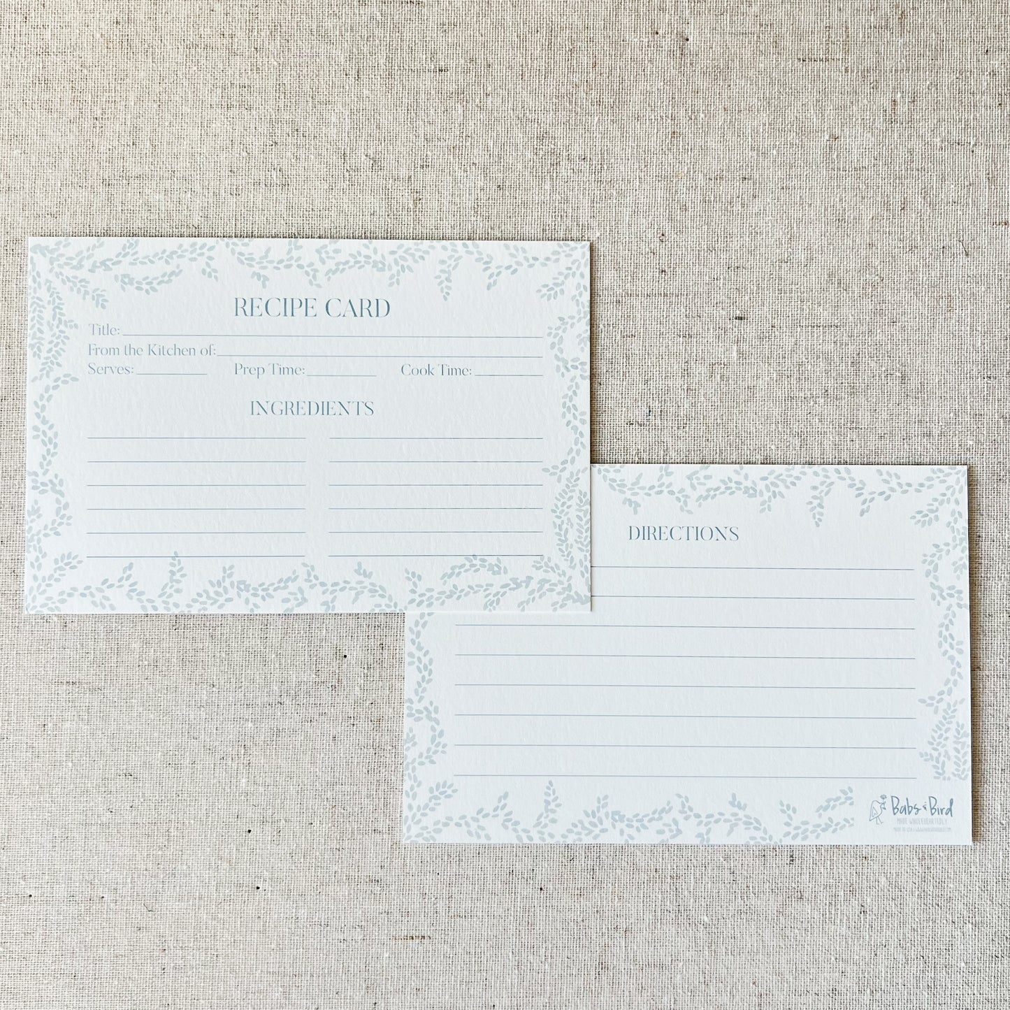 Blue Leafy Border Recipe Cards | Set of 12