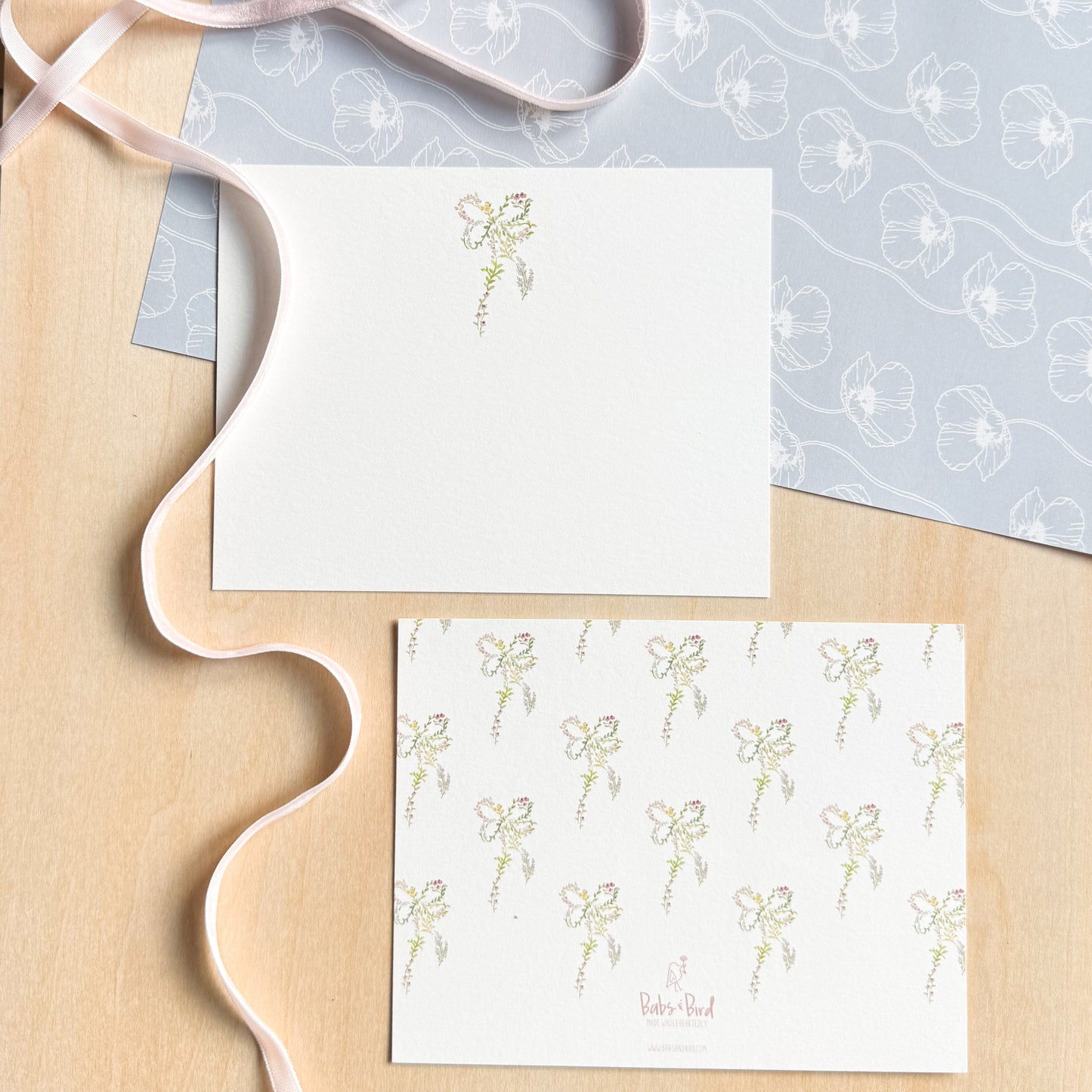 Wildflower Bow Raleigh Rose Card Stationery | Set of 8