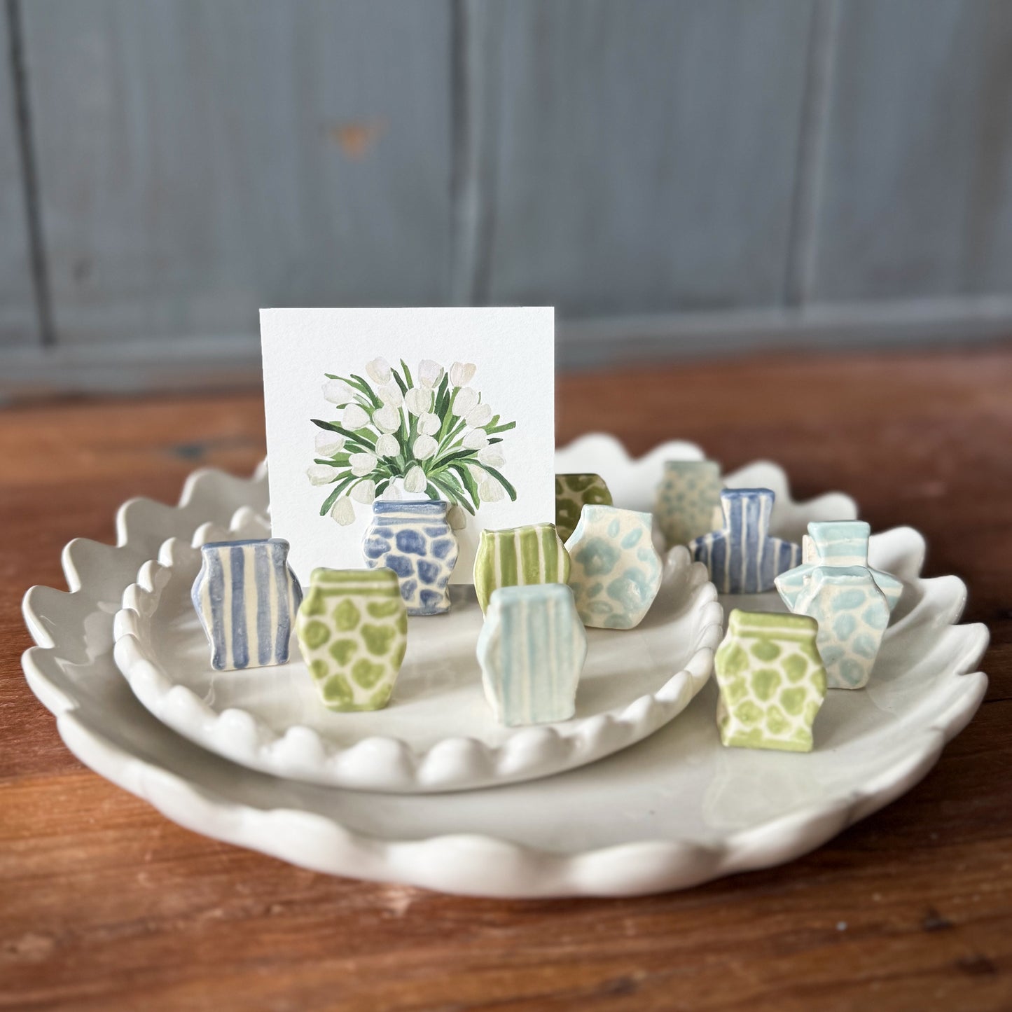 Ceramic Vase Place Card Holders Light Blue | Set of 4