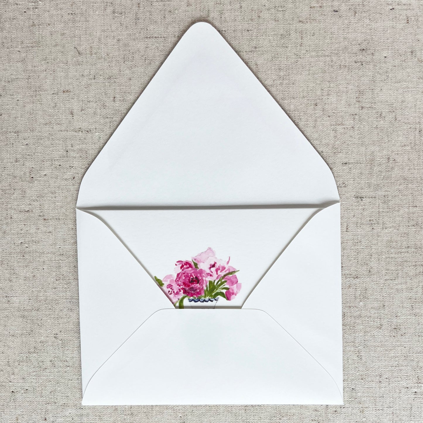 Pink Peonies in Blue and White Vase Folded Card Stationery | Set of 8