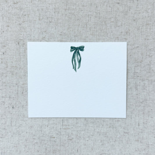 Green Velvet Bow Card Stationery | Set of 8
