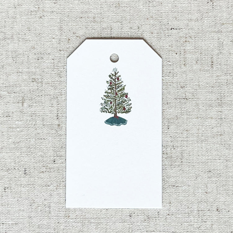 Watercolored Christmas Tree printed on 120# white eggshell 2x3.5 gift tag. Made in USA.