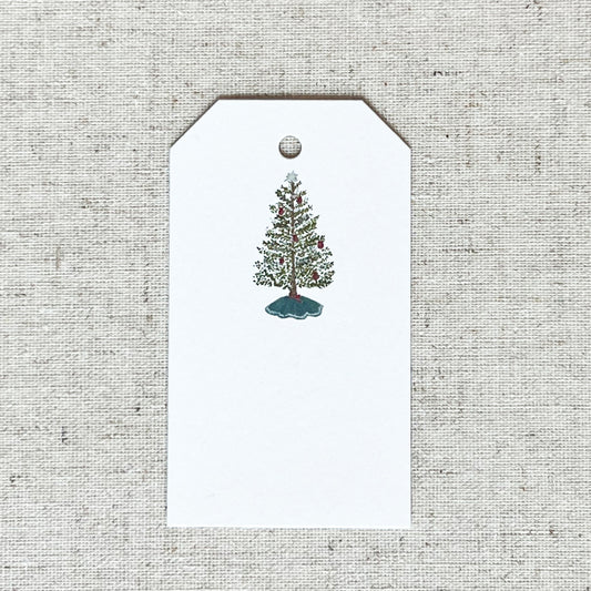 Watercolored Christmas Tree printed on 120# white eggshell 2x3.5 gift tag. Made in USA.